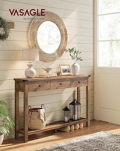 Miniatura 2 de VASAGLE LIRY Collection ULNT142KB02S - Mesa consola con 3 cajones y estante de almacenamiento abierto, mesa de sofá de entrada estrecha para sala de