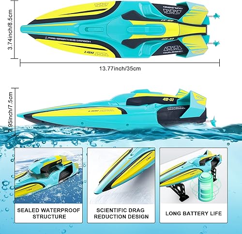 Miniatura 5 de Berry President Lancha rápida con control remoto de 18 MPH para niños y adultos, impermeable y de doble motor, 2.4G eléctrica inalámbrica para