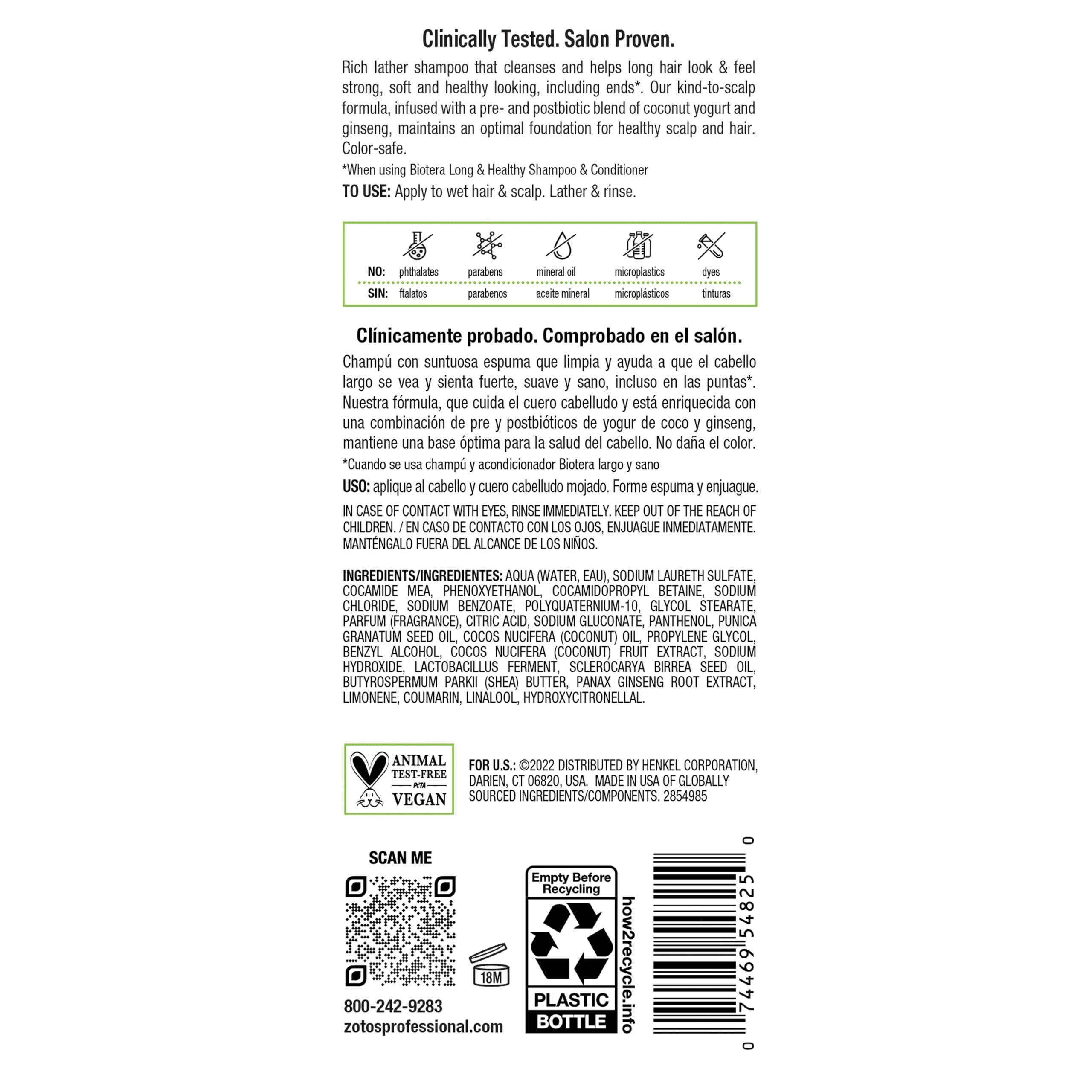 Biotera Long & Healthy Strengthening Shampoo | Strengthens Long, Growing Hair | Microbiome Friendly | Vegan & Animal Test Free | Paraben Free | Color-Safe