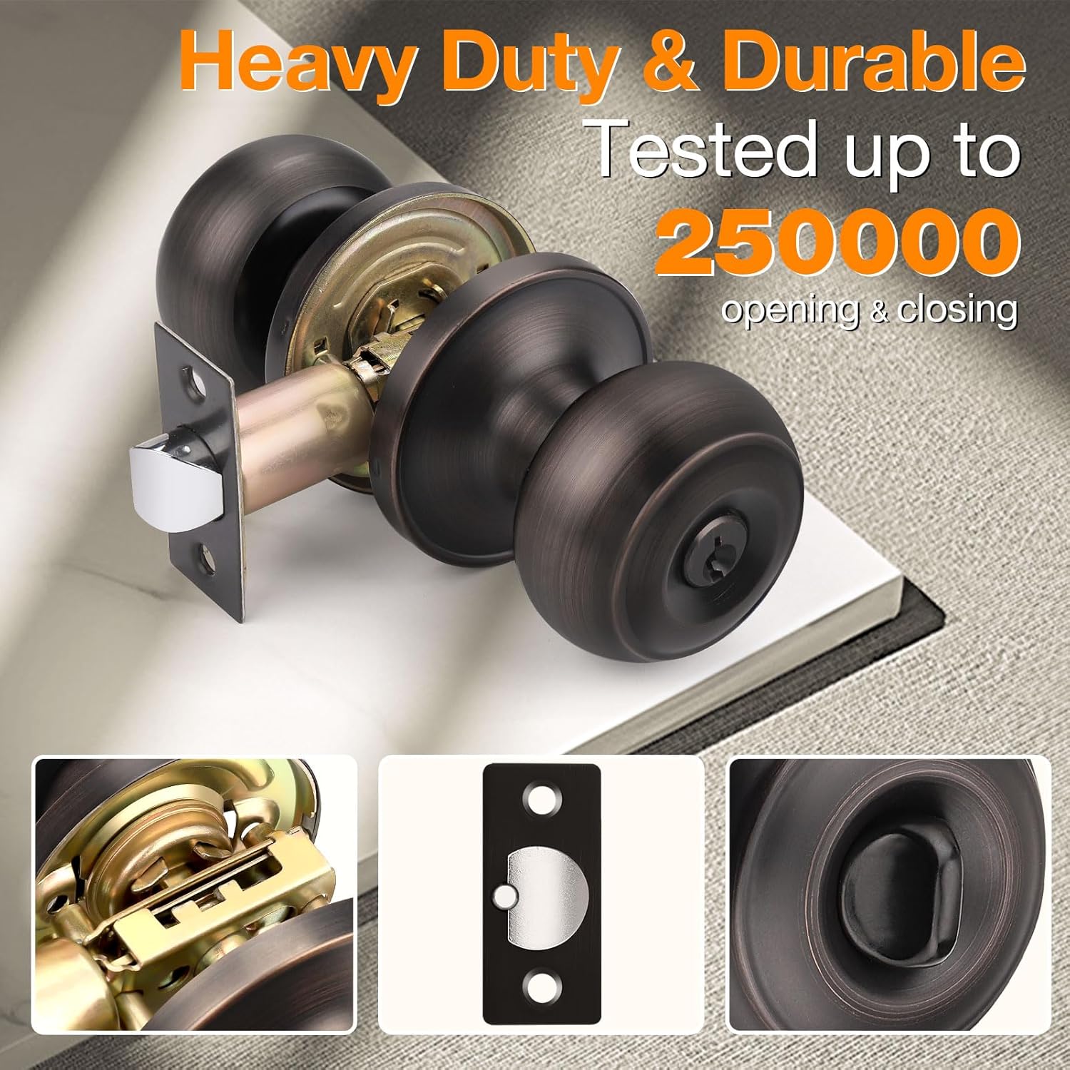 Gobrico 3 Keyed Alike Round Entry Door Lock Knob Handle Lockset, Oil Rubbed Bronze