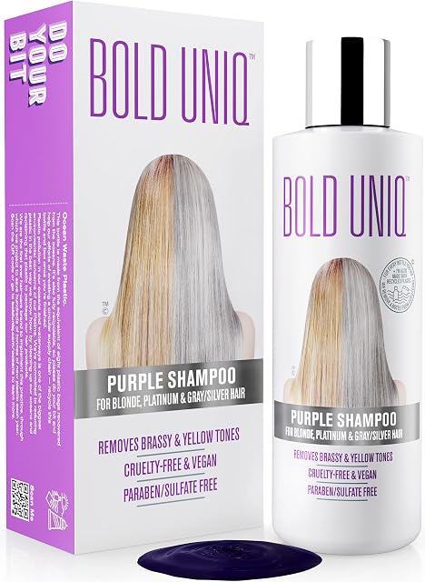 Bold Uniq Purple Shampoo for Blonde Hair - Toning Shampoo for Blonde, Platinum, Bleached, Grey, Ash, and Silver Hair - Eliminates Brassy, Yellow Tones - Vegan, Paraben & Sulphate Free - 237 ml