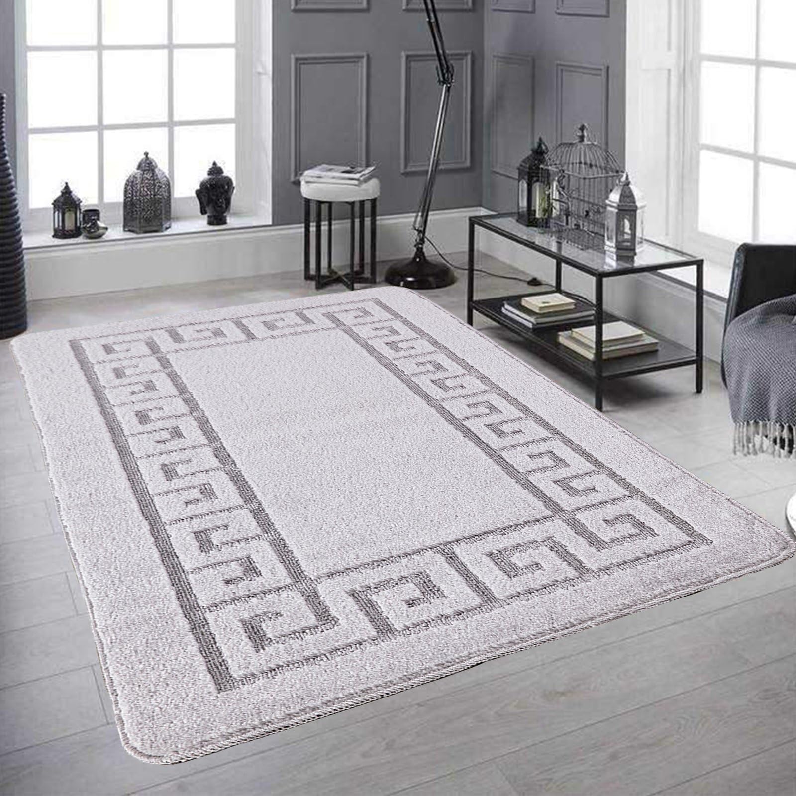 renoazul® Non Slip Large Area Rug for Living Room, 160 x 230 cm Thin Washable Gel Backed Carpet for Indoor Bedroom Office 5 ft 3 in by 7 ft 6.5 in (Gel Back Rocco Rug - Silver) — image 1