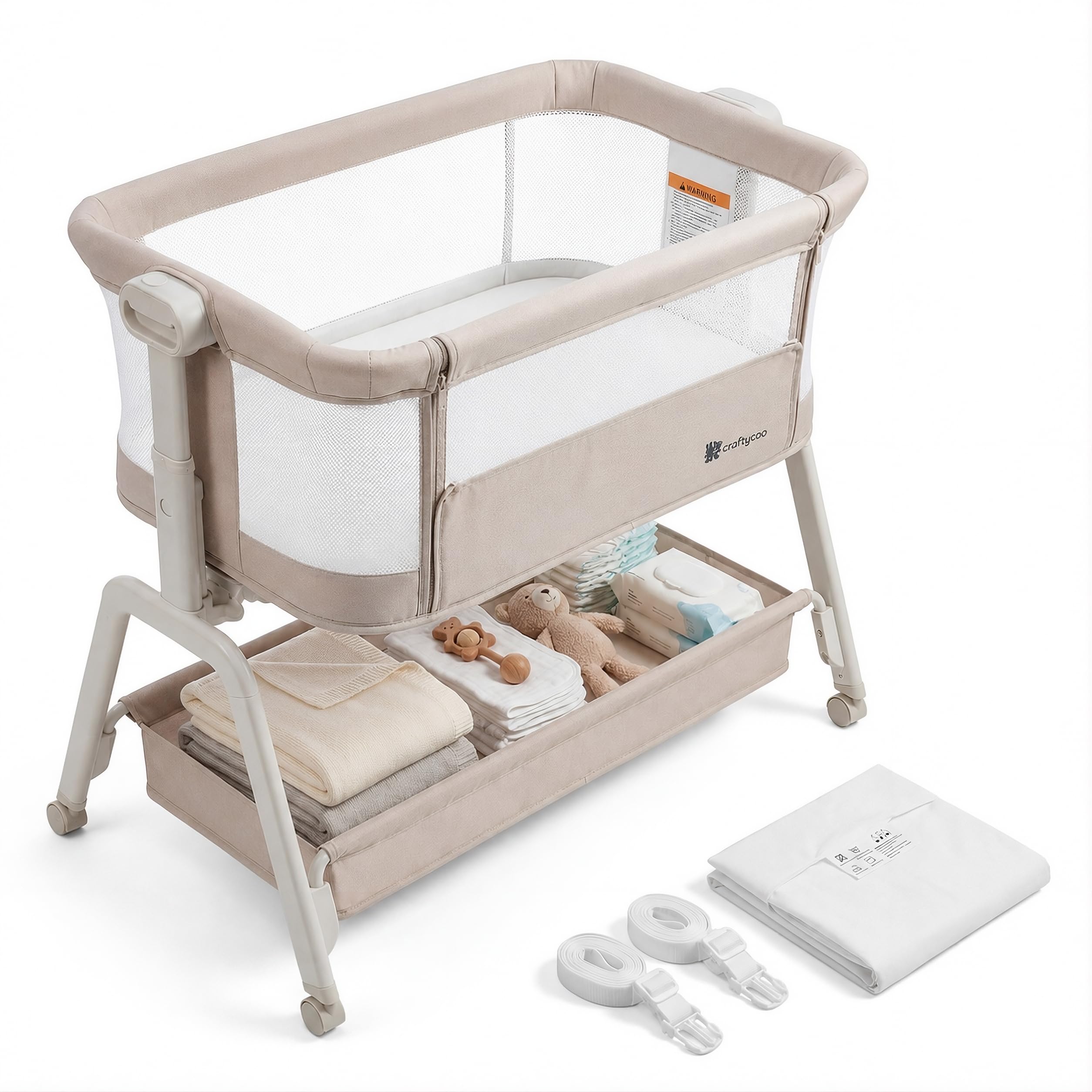 CRAFTYCOO All-in-1 Bedside Bassinet in Beige