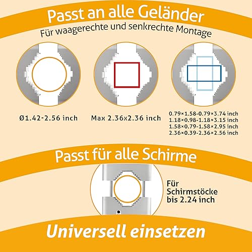 Miniatura 4 de Base de sombrilla para patio con capacidad para sombrillas, aluminio, soporte de barandilla de paraguas de hasta 11.5 pies (11.5 ft) o 9.8 x 6.6