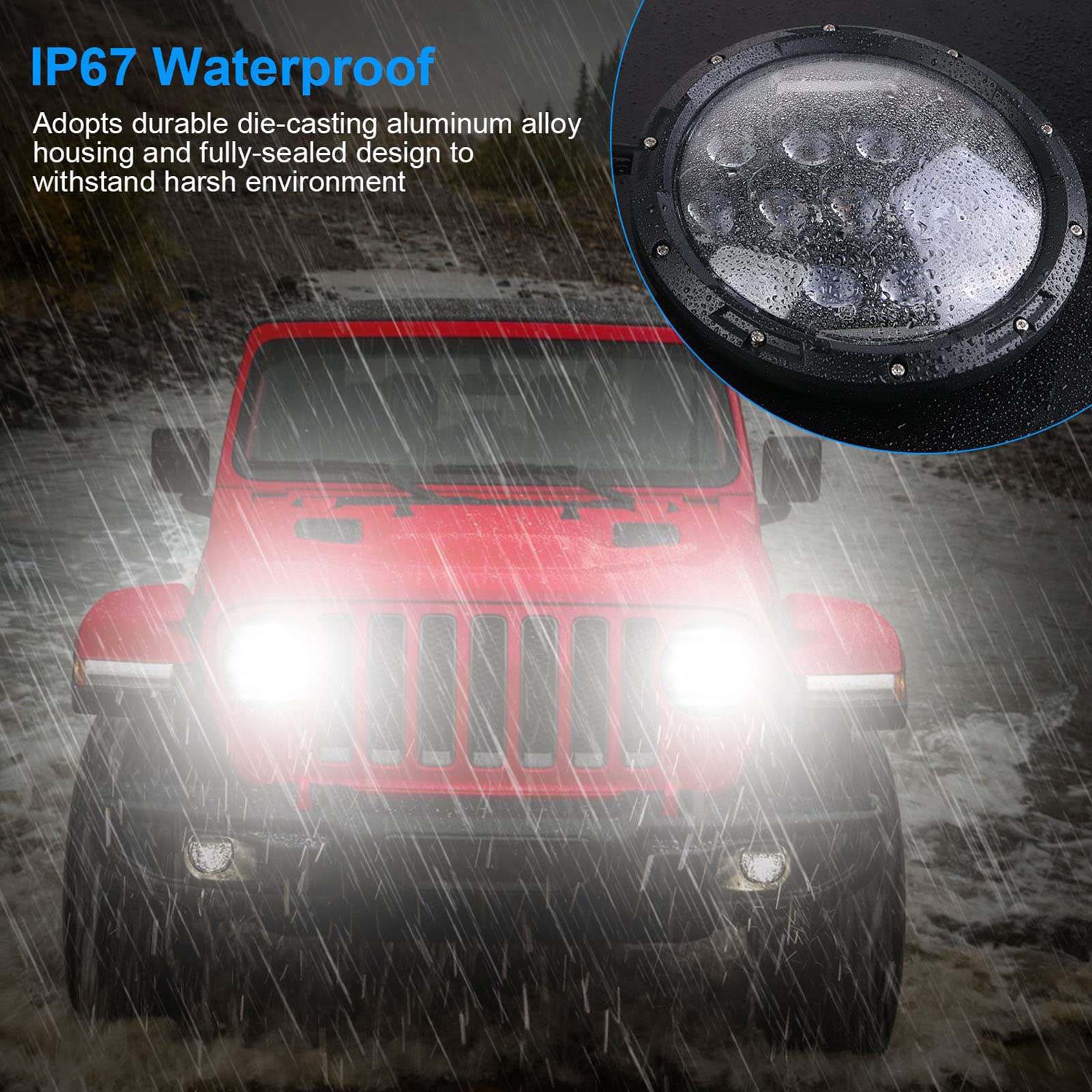 Faro LED Ultradelgado De 7 Pulgadas Y 90W Para Jeep Wrangler, Haz Faro