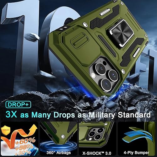 Miniatura 3 de DEERLAMN Funda para iPhone 13 Pro Max con cubierta deslizante para cámara + protector de pantalla (1 unidad), soporte de anillo giratorio de grado