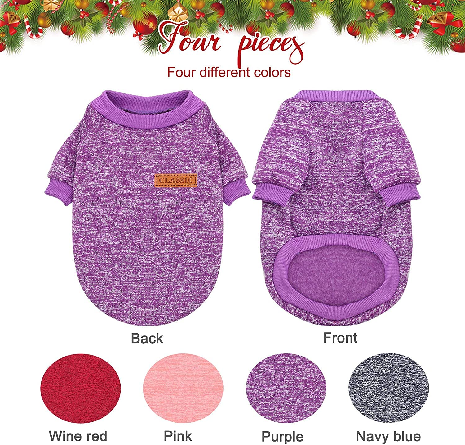 HYLYUN 4 Pieces Dog Sweaters for Small Dogs, Chihuahua Sweater Puppy Sweatshirt Pet Dog Classic Knitwear Sweater Warm Winter Dog Clothes Doggie Sweater Pullover XL