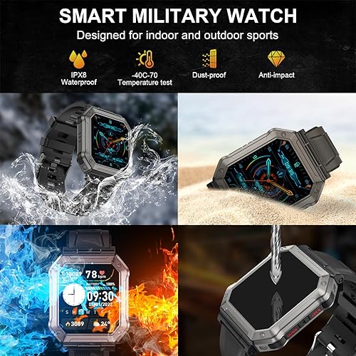 Miniatura 6 de Reloj inteligente para hombre, rastreador de ejercicio relojes digitales militares para hombre, Bluetooth, responder llamadas, correr, impermeable,