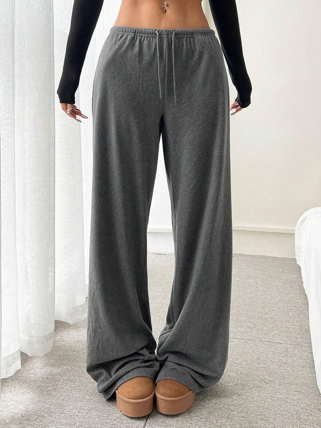 ZAFUL Wide Leg Sweatpants Women Y2k Low Waist Straight Baggy Pants Casual Drawstring Workout Toursers with Pockets - Image 2