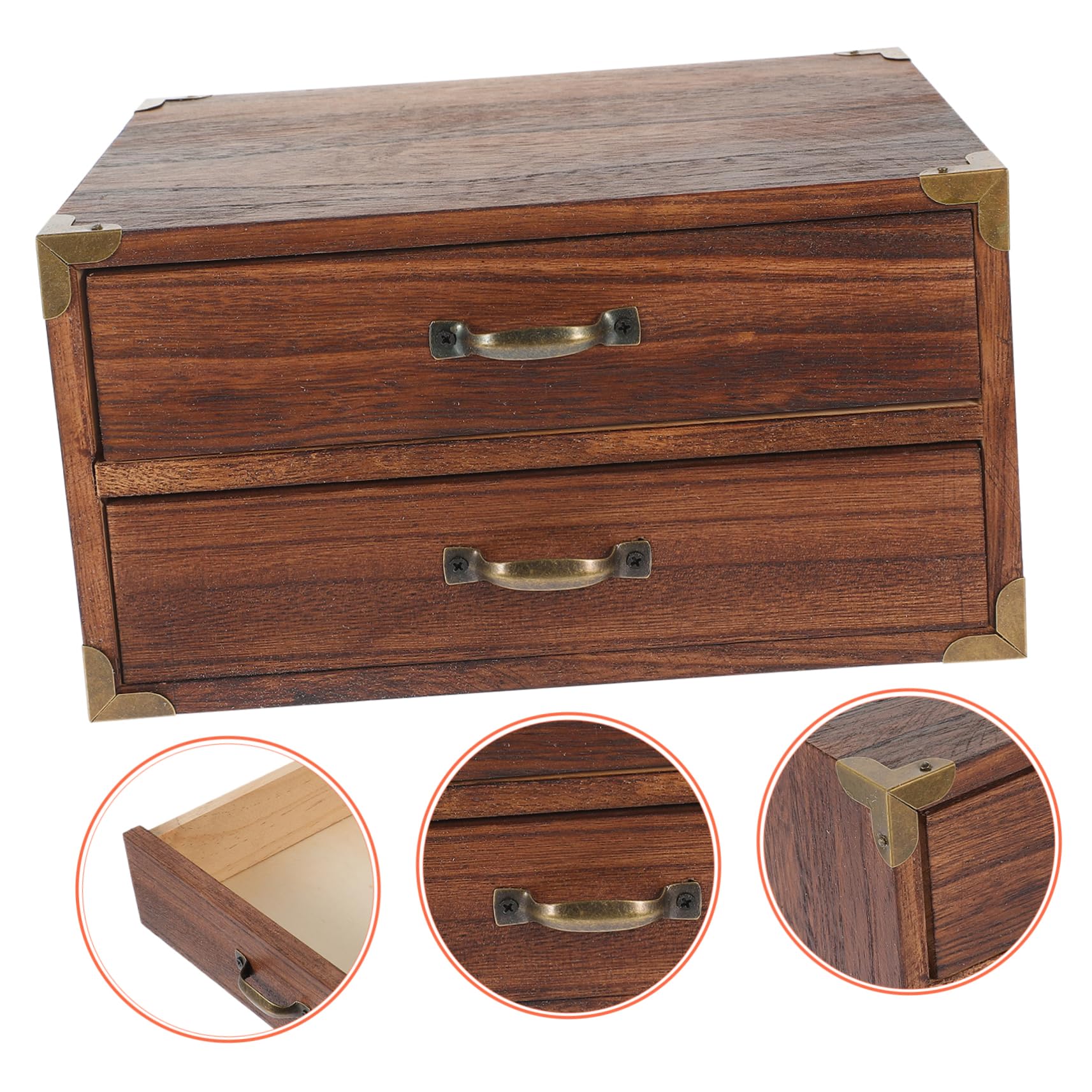 Kichvoe Organizer Da Scrivania In Legno Vintage Con 2 Cassetti – Marrone Caffè – 24x18x13 Cm – Portagioie E Accessori Per Ufficio