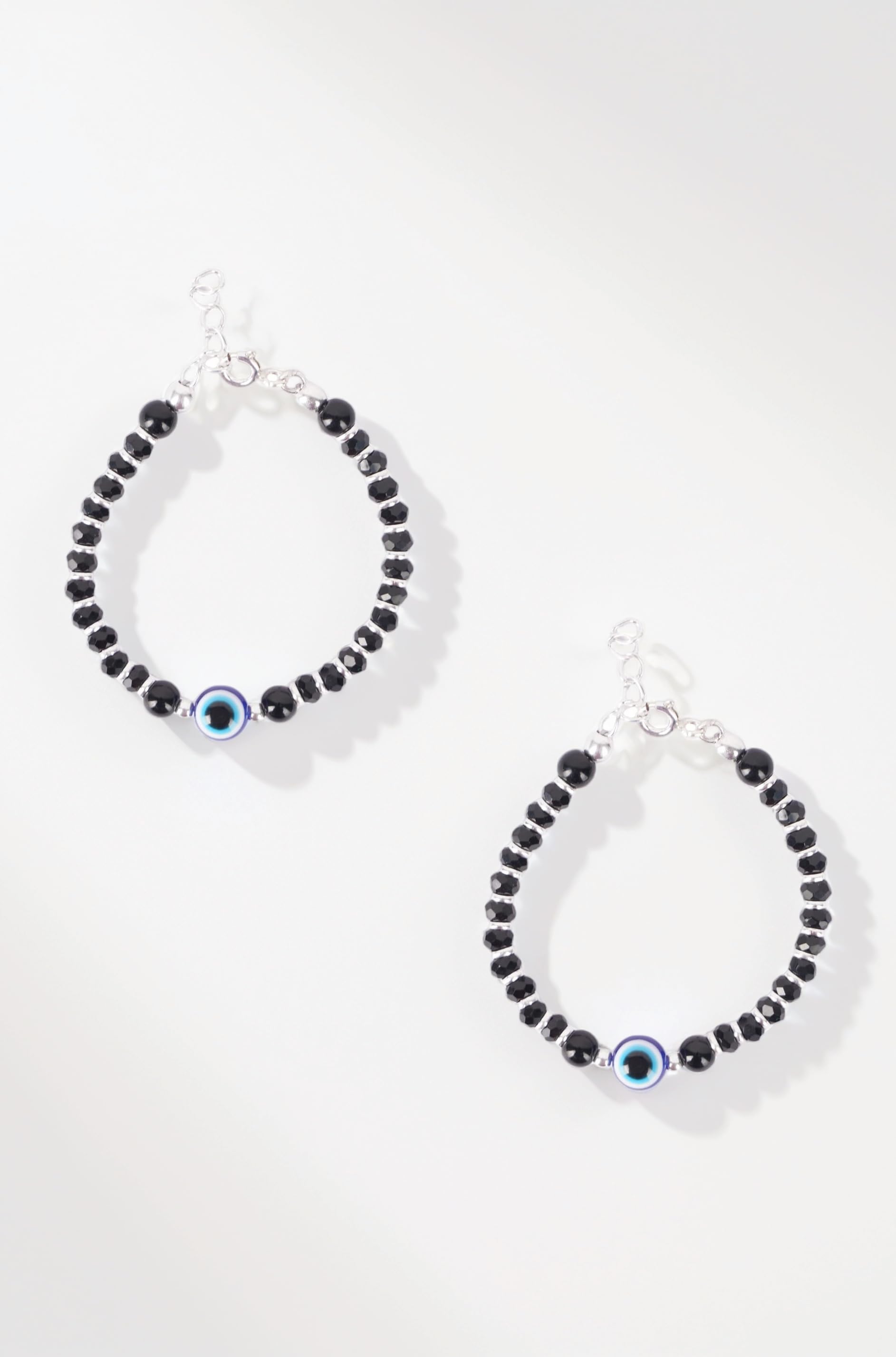 925 Pure Silver Evil Eye Baby Nazariya Bracelet with Black Crystal & Silver Beads for New Born Baby Boys and Girls (Length - 4 Inch, New Born to 6 Months)