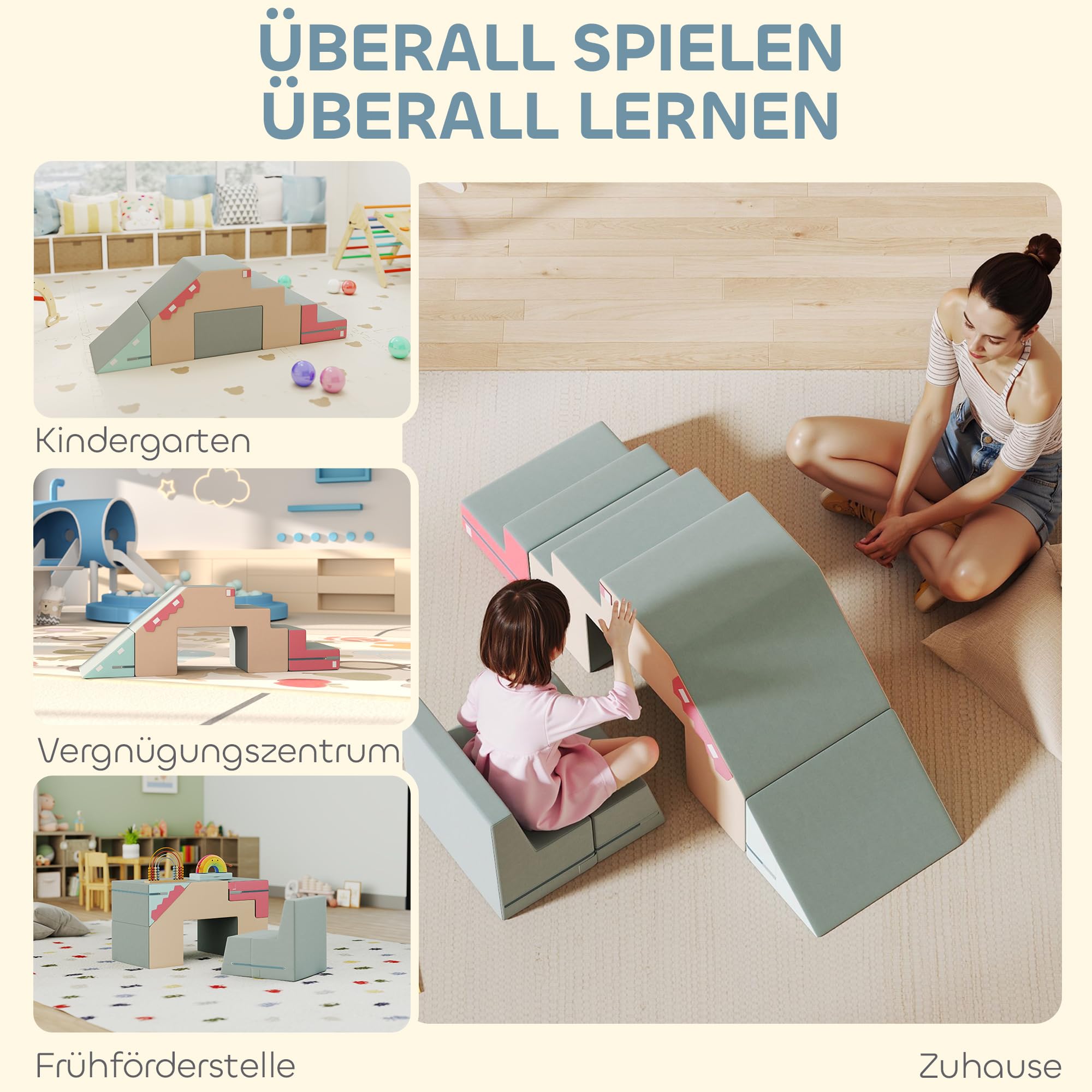 AIYAPLAY Kinder Schaumstoff Bausteine 2er Set Softbausteine Bunt | Riesenbausteine, Großbausteine, mit Samtoptik, Klettern, Bauklötze, Bausteinset