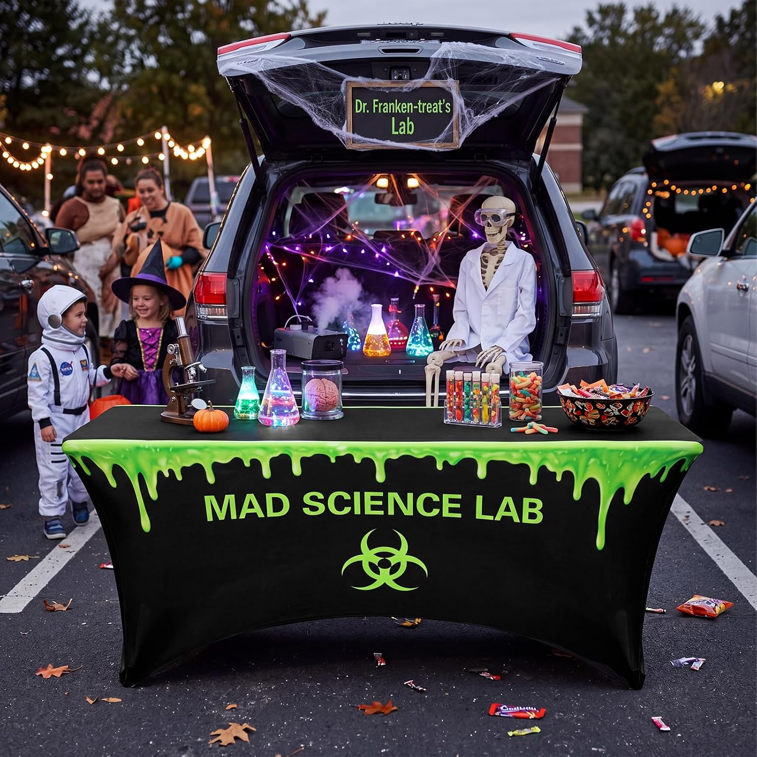Oudain 6 ft Mad Scientist Spandex Tablecloth Trunk Stretch Fitted Cover image 3