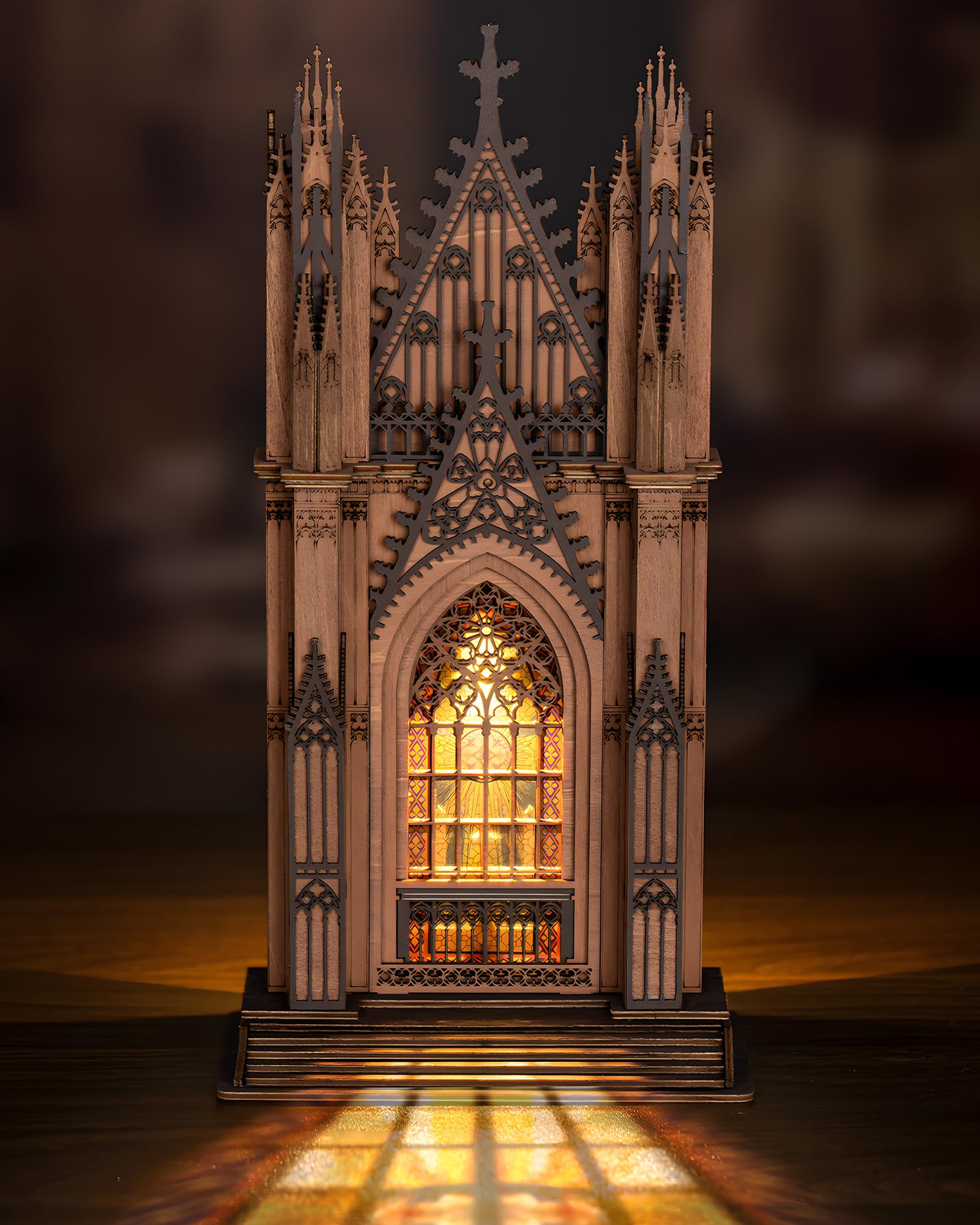 Rolife 3D Puzzle Twin-Tower Cathedral, Wooden Puzzles for Adults, 111-Piece Snap-Fit Craft Model Building Kit, 2 Hours Assembly Time, Collectible Home Decor