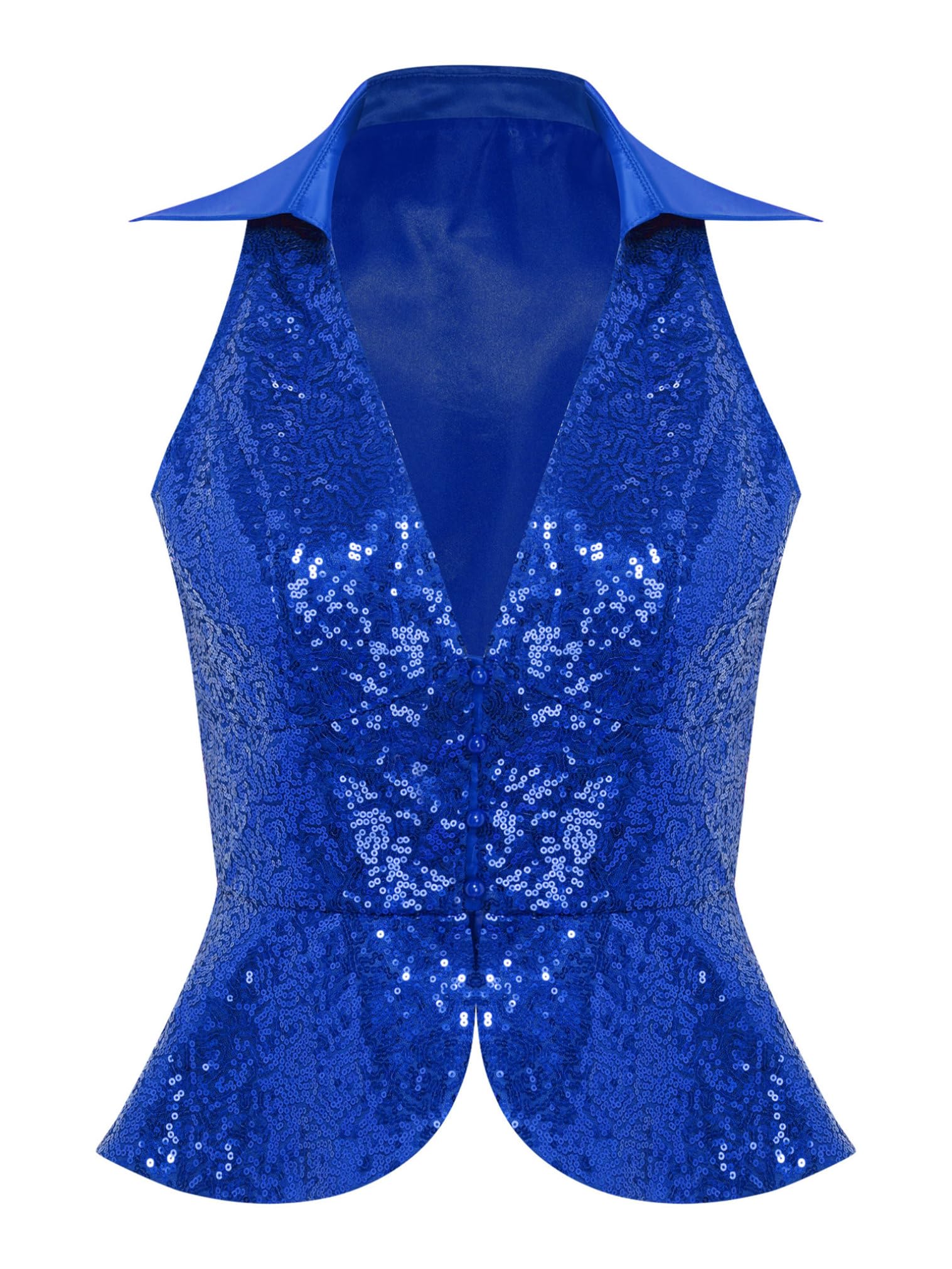 renvena Womens Sequin Suit Vest Lapel V Neck Sleeveless Sparkly Dressy Waistcoat Bling Party Jacket Top