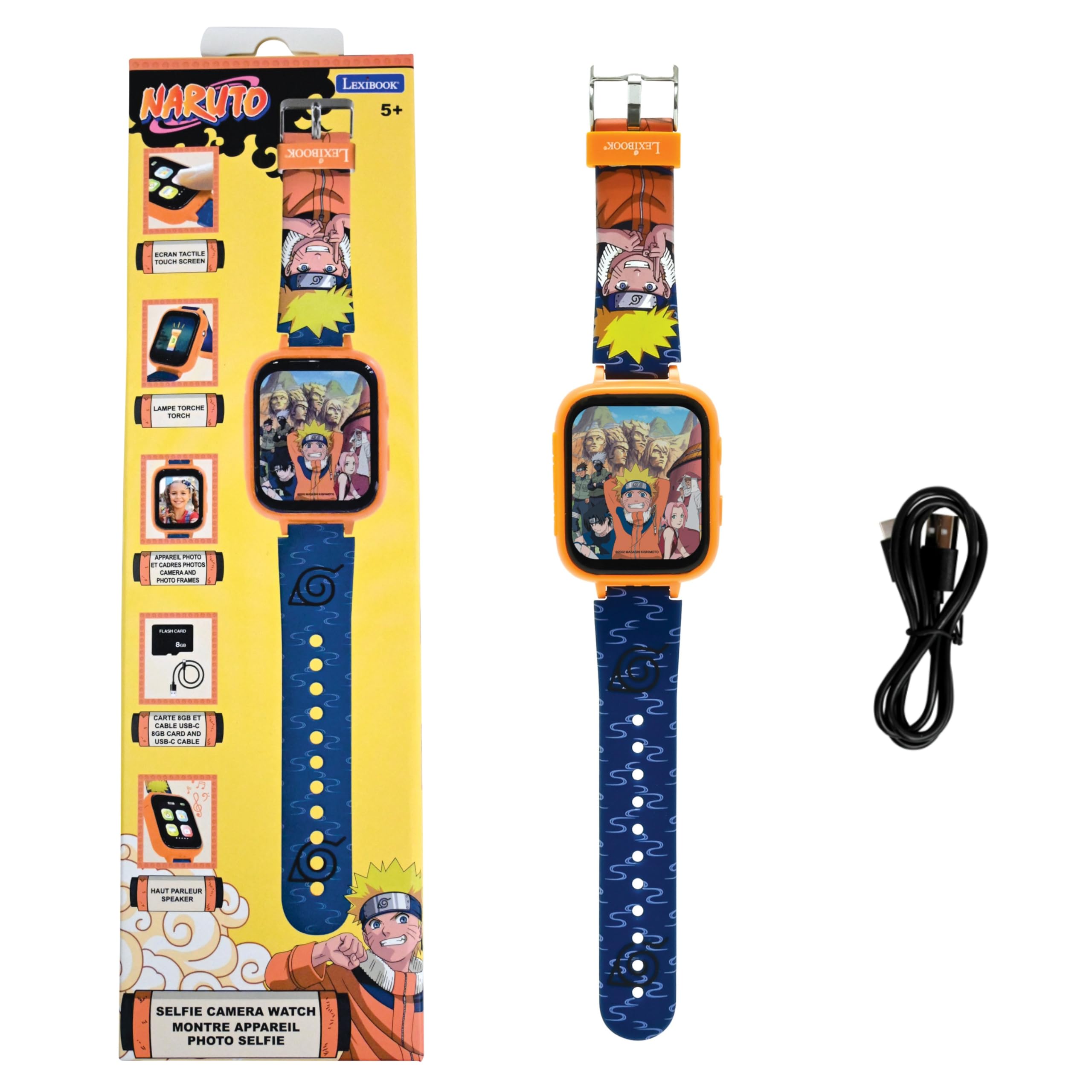 LEXIBOOK, Naruto, Selfie Camera Watch, HD Touch Screen, 720p Camera, MP3 Player, Built-in Speaker, Dictaphone, Pedometer