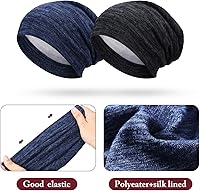 Vista 16 de 4 Pieces Satin Lined Beanie Cap Satin Sleep Lined Hat Slouchy Beanie Hat Night Silk Hair Cap for Women Men