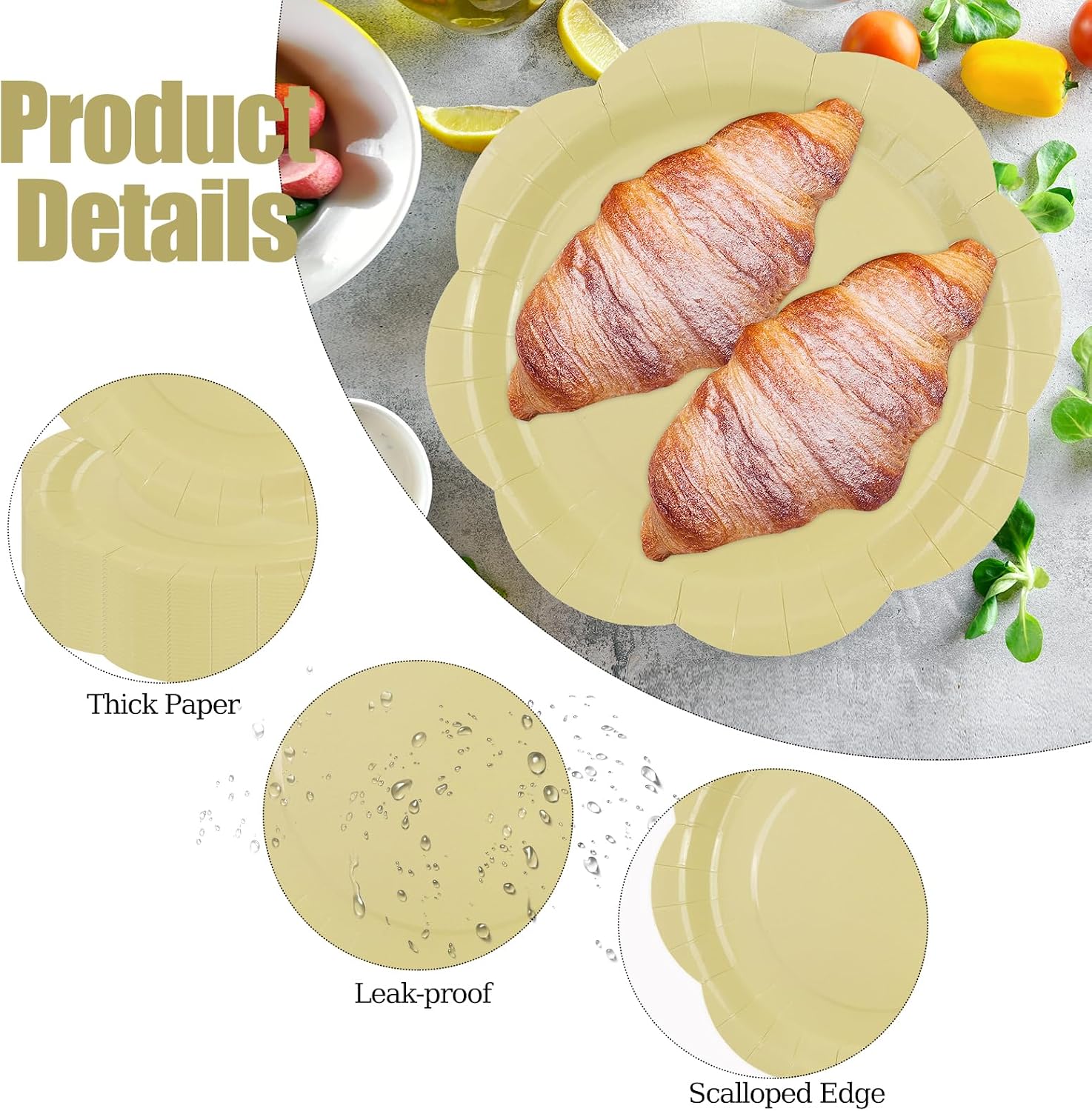 50 Pack Yellow Paper Plates 7 Inch, Disposable Scalloped Plates Cake Dessert Plate for Summer Dinner Baby Shower Wedding Bridal Shower Birthday Party Supplies (Yellow, 7 inch) image 3