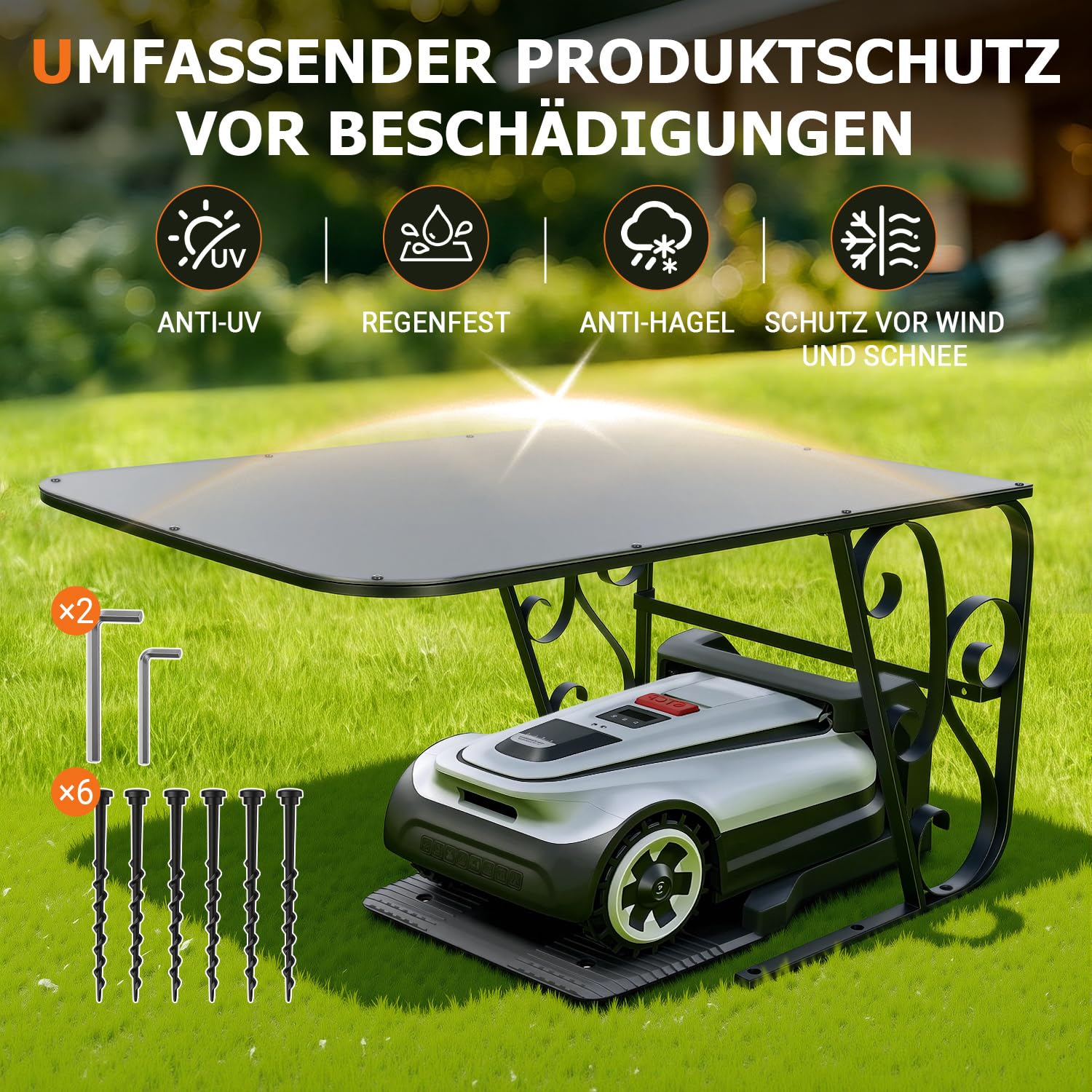 Mähroboter Garage, Garage für Mähroboter aus Aluminium-Verbundplatte,Wind und Witterung rasenroboter garage,Schützen Sie den Mähroboter vor UV-Strahlung,80x56x43cm,Einfache Installation