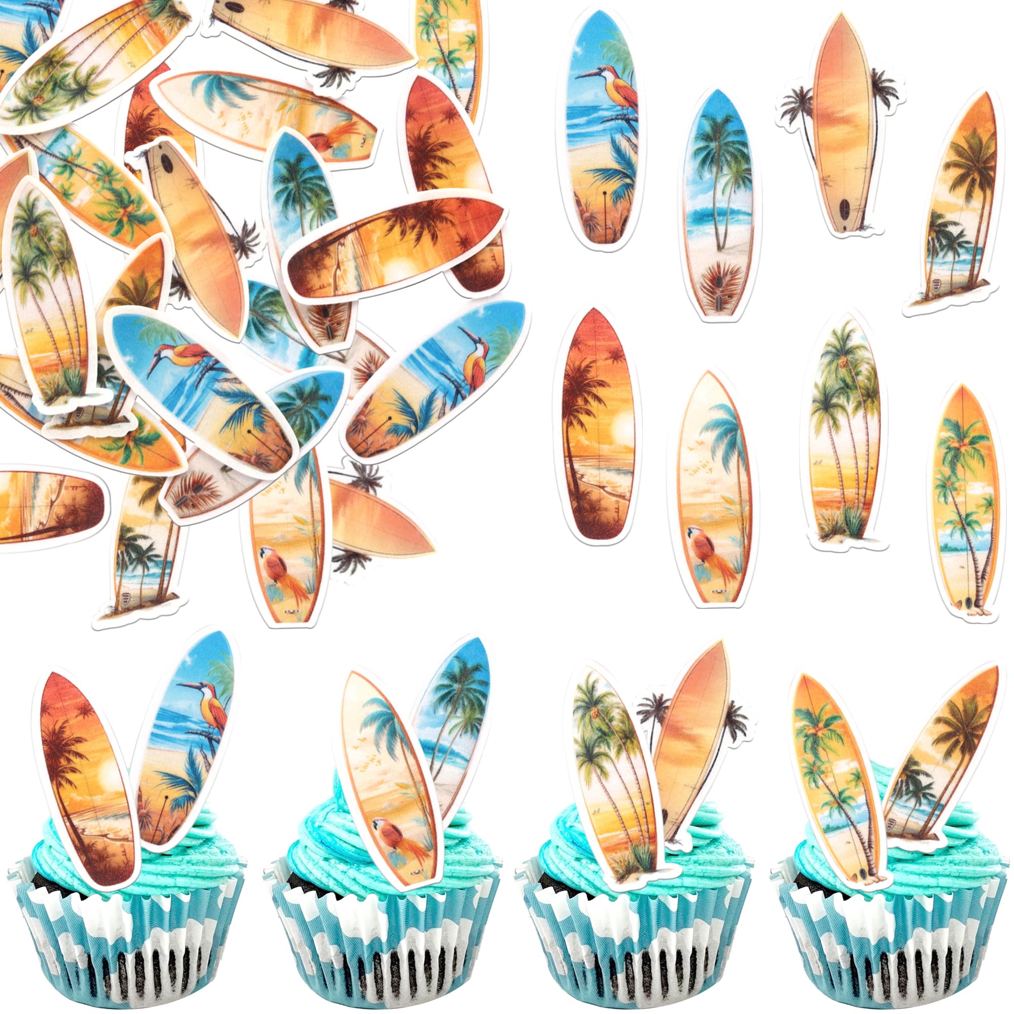 60 Stück Essbar Surfbrett Kuchen Deko Sommer Wellenreitbrett Tortendeko Waffel Papier Surfboard Cupcake Toppers für Sommer Thema Baby Dusche Braut Dusche Geburtstag Party Kuchen Dekorationen Neu