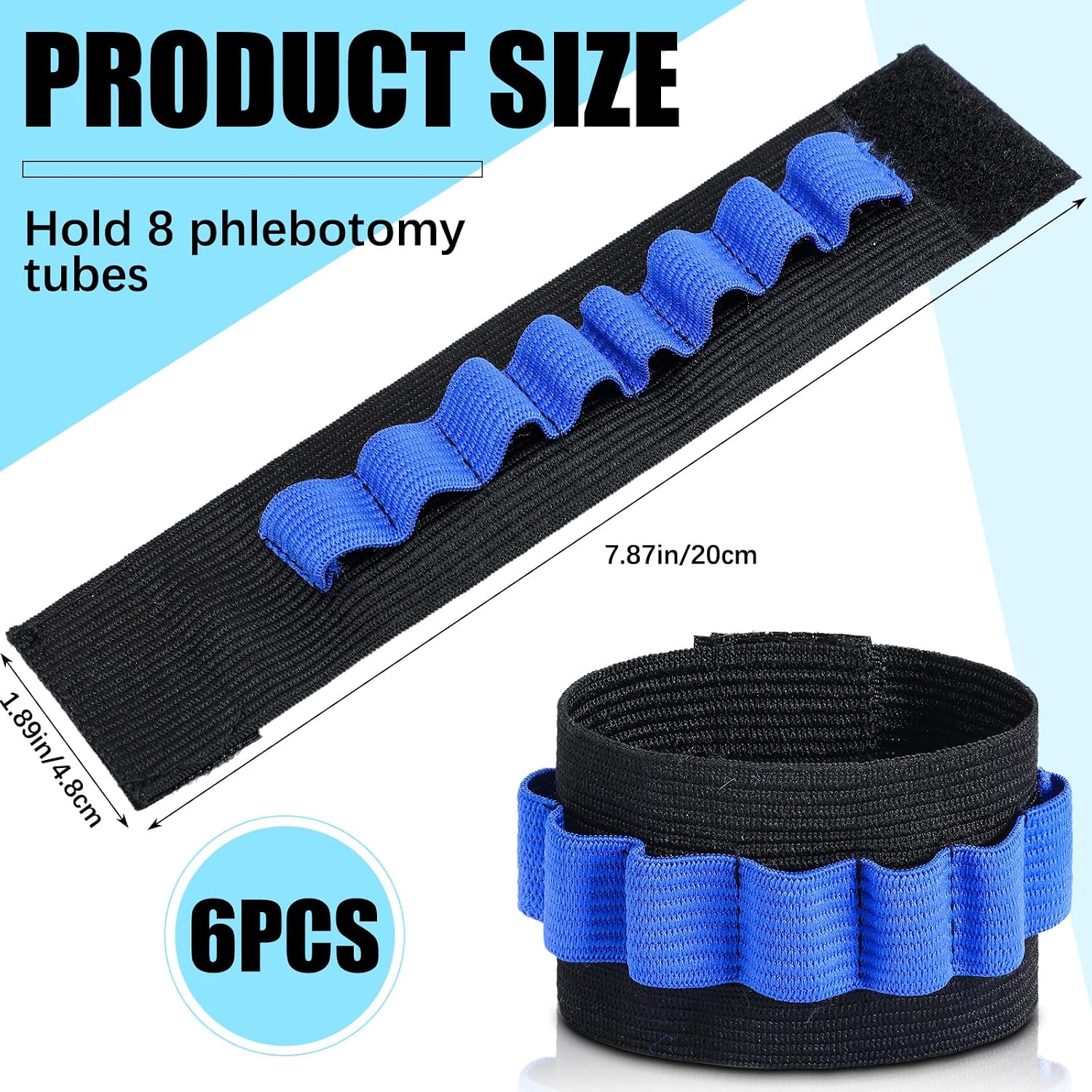 Threlaco 6 Pack Phlebotomy Tube Holder Wristband Nurse Gift,Blue