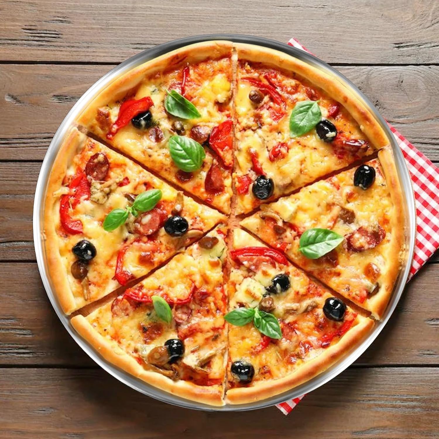Lot de 3 assiettes plaques à pizza rondes argentées en acier inoxydable de 30 cm pour contenir des desserts, des gâteaux, des fruits, des biscuits, de la viande