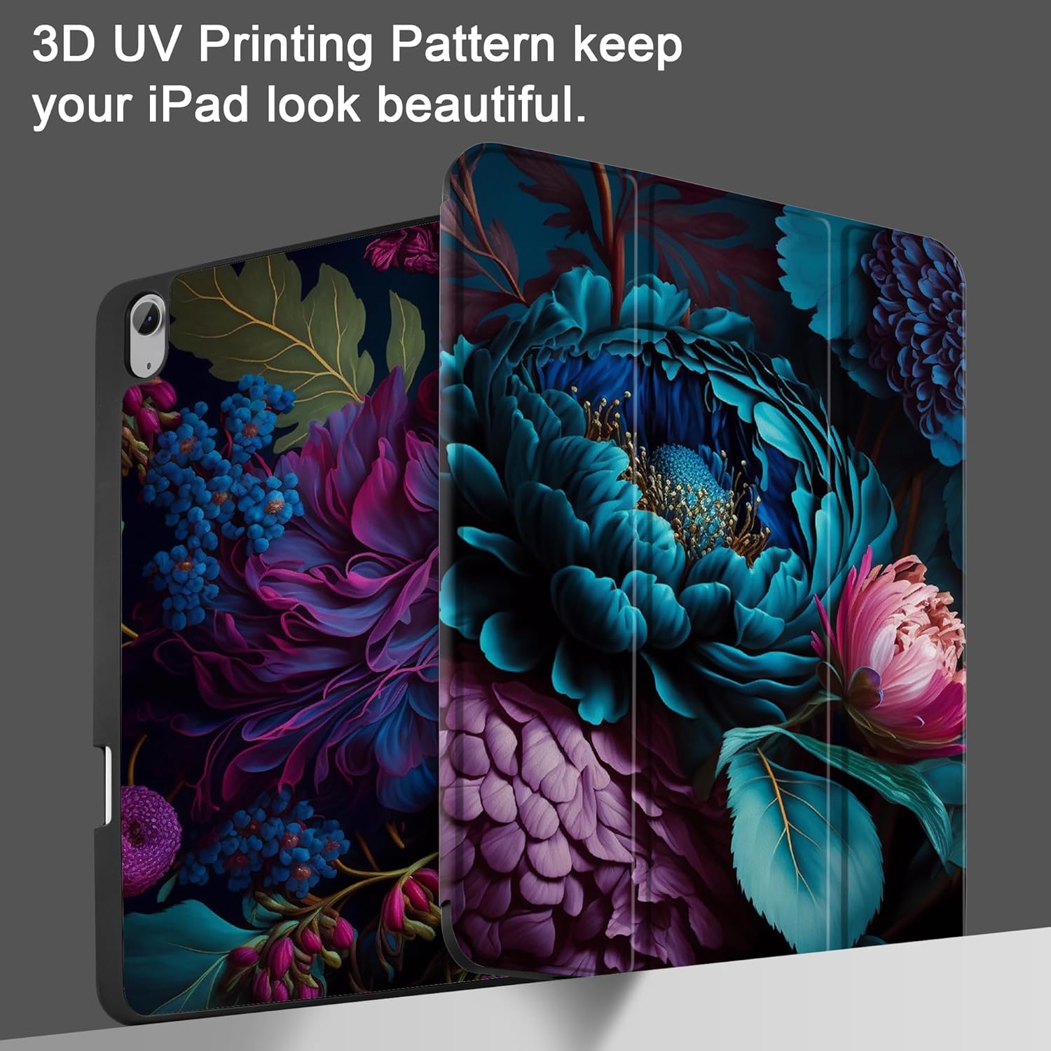 MEEgoodo Case for iPad Air 13 inch 2025 2024 (M3/M2), Tablet Cases with Trifold Stand + Pencil Holder + Auto Wake/Sleep + Soft TPU Back Cover, Beautiful Fantasy Flower - Image 9