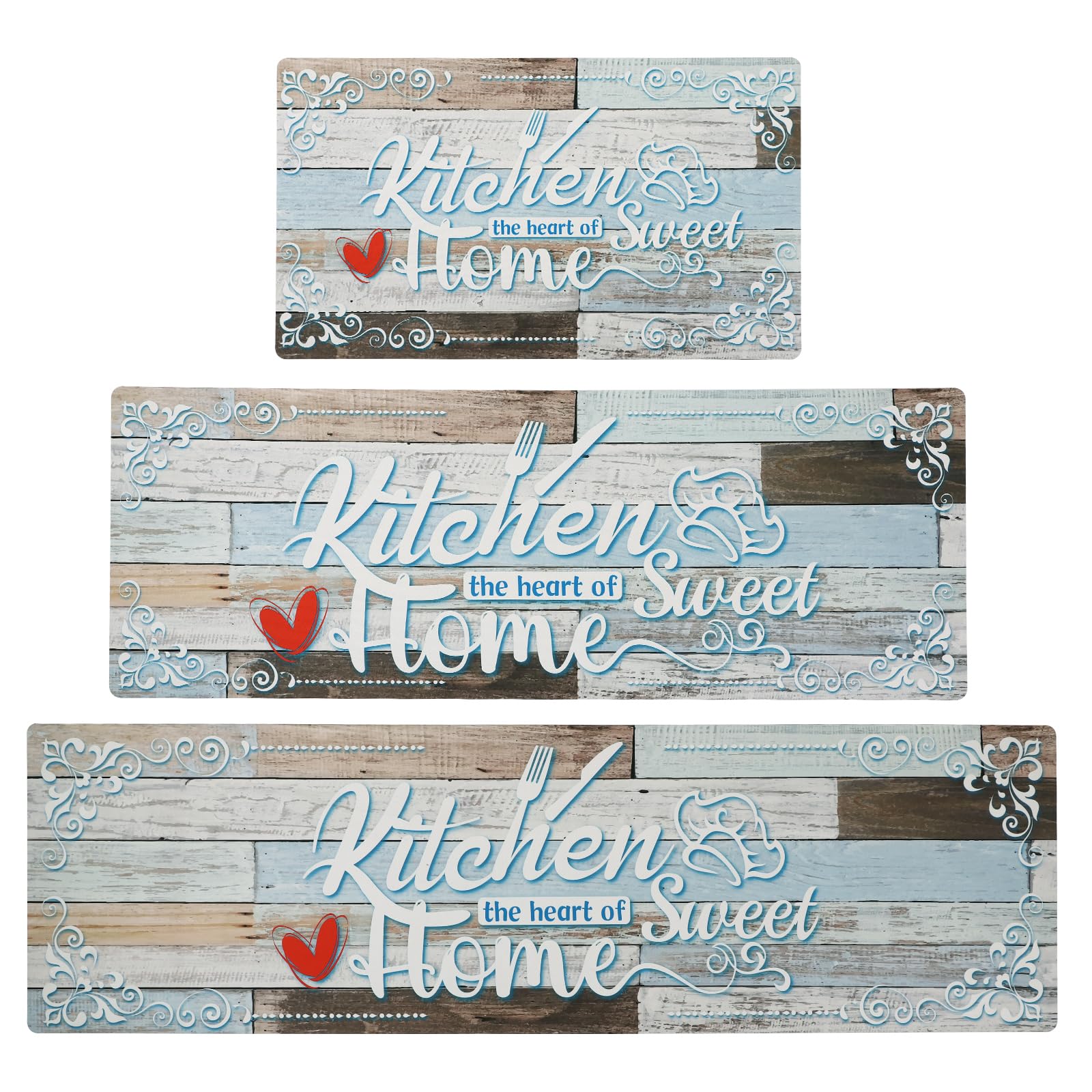 XLHOMO Kitchen Mats for Floor 3 Pieces Set, Non Slip Cushioned Runners Waterproof Comfort Kitchen Rugs and Mats Farmhouse Chef Mat Carpet for Sink,