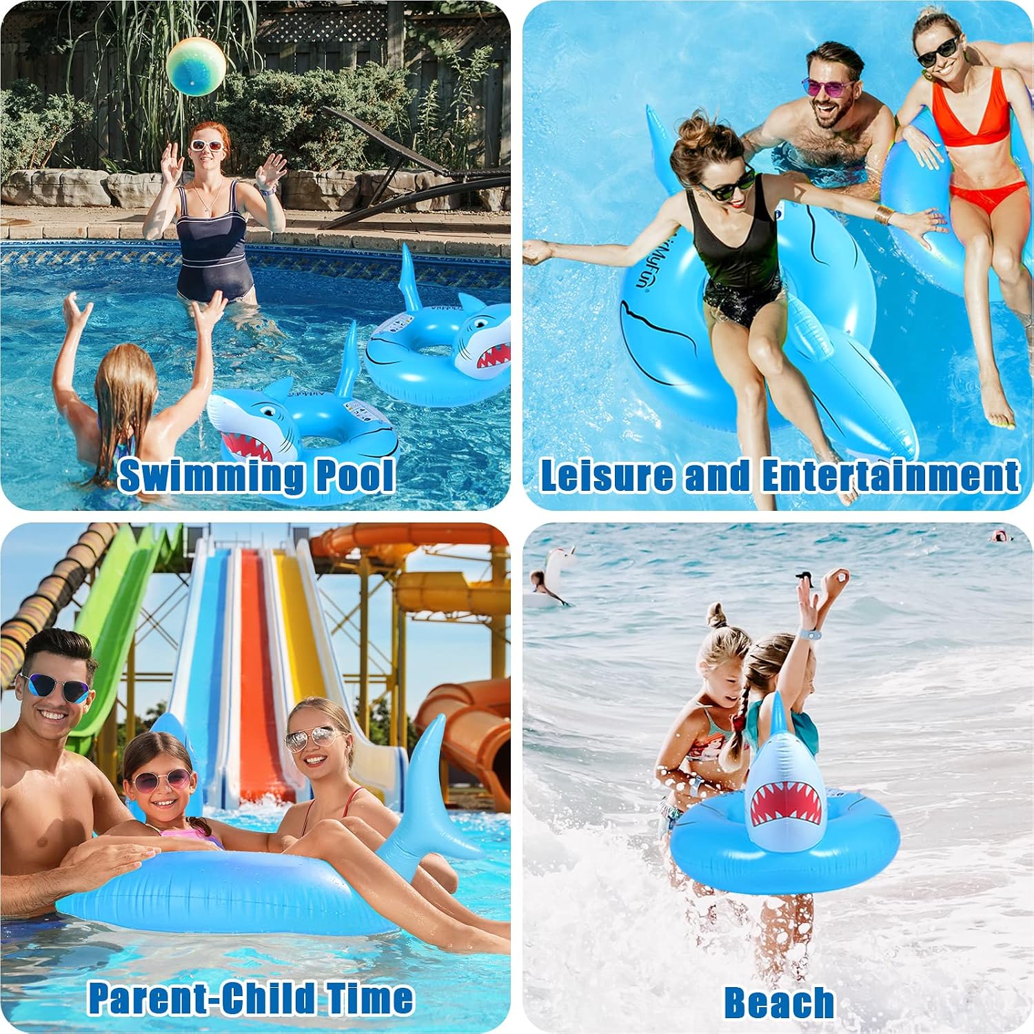 2 Pcs Shark Pool Float for Kids Adults Inflatable Swimming Tube Ring Toys Shark Swim Tube Ride on Pool Party Floaties for Beach Summer Swimming Pool Toy for Adults Teens