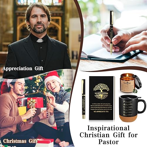 Miniatura 5 de Hushee 4 piezas de regalos de agradecimiento para pastores para hombres, incluye tazas únicas de pastor A6, velas perfumadas y bolígrafos para el