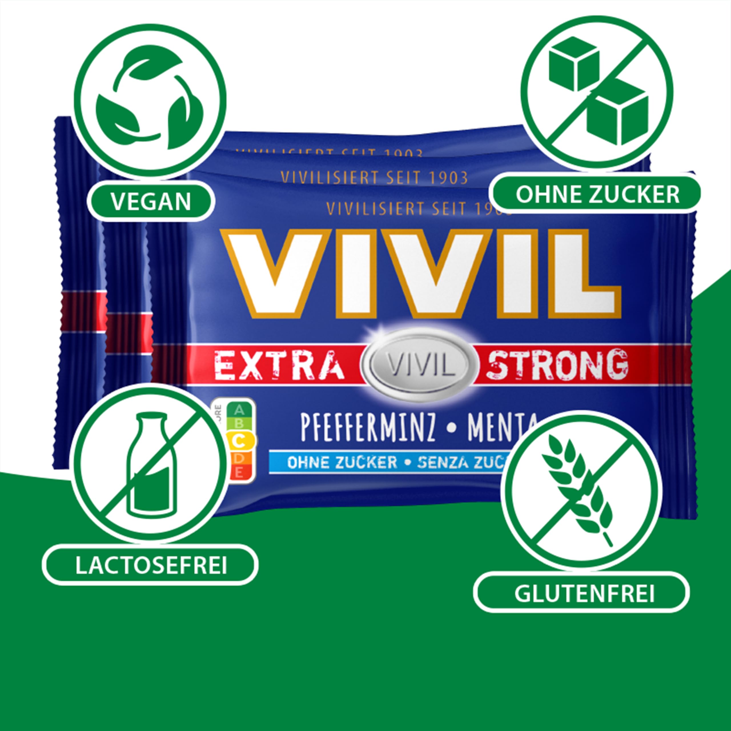 VIVIL Extra Strong Pfefferminz, 26 x 3er Pack, extra starke Pastillen mit Pfefferminzgeschmack, zuckerfrei & vegan, 78 x 25g