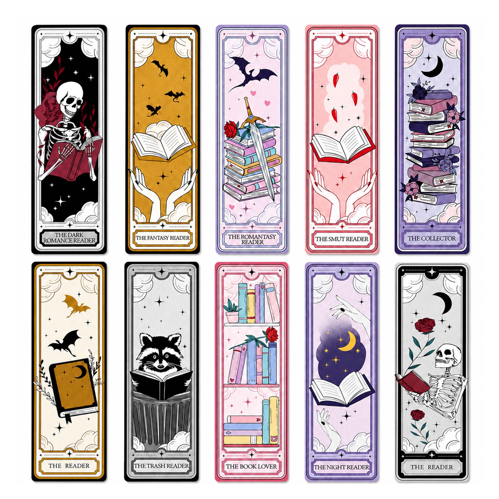 Wusejosapi 10 Pieces Tarot Bookmarks, Sweet Bookish Accessories, Paper Bookmarks with Dark Fantasy Tarot Motifs for Book Lovers, Bookworms & Booktok Collections