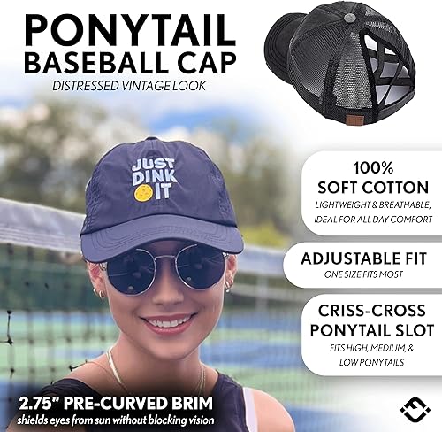 Miniatura 2 de Funky Junque - Sombrero de cola de caballo para mujer, gorra de béisbol con ajuste ajustable y cola de caballo alta cruzada para uso diario