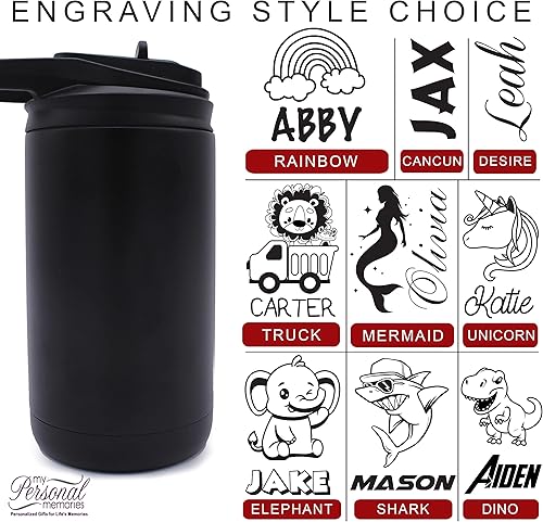 Miniatura 6 de My Personal Memories Botella de agua personalizada de 12 onzas para niños con pajilla, vaso aislado de doble pared para niños, niñas, escuela y