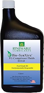 Renewable Lubricants Bio-SynXtra Food Grade ISO 68 Compressor Oil, 1 Quart Bottle, Yellow (87951)