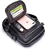 Vista 2 de BAIGIO Bolso de mensajero pequeño de cuero genuino para hombre, bolso de hombro para Ipad, bolso cruzado para hombre, bolso de viaje de negocios