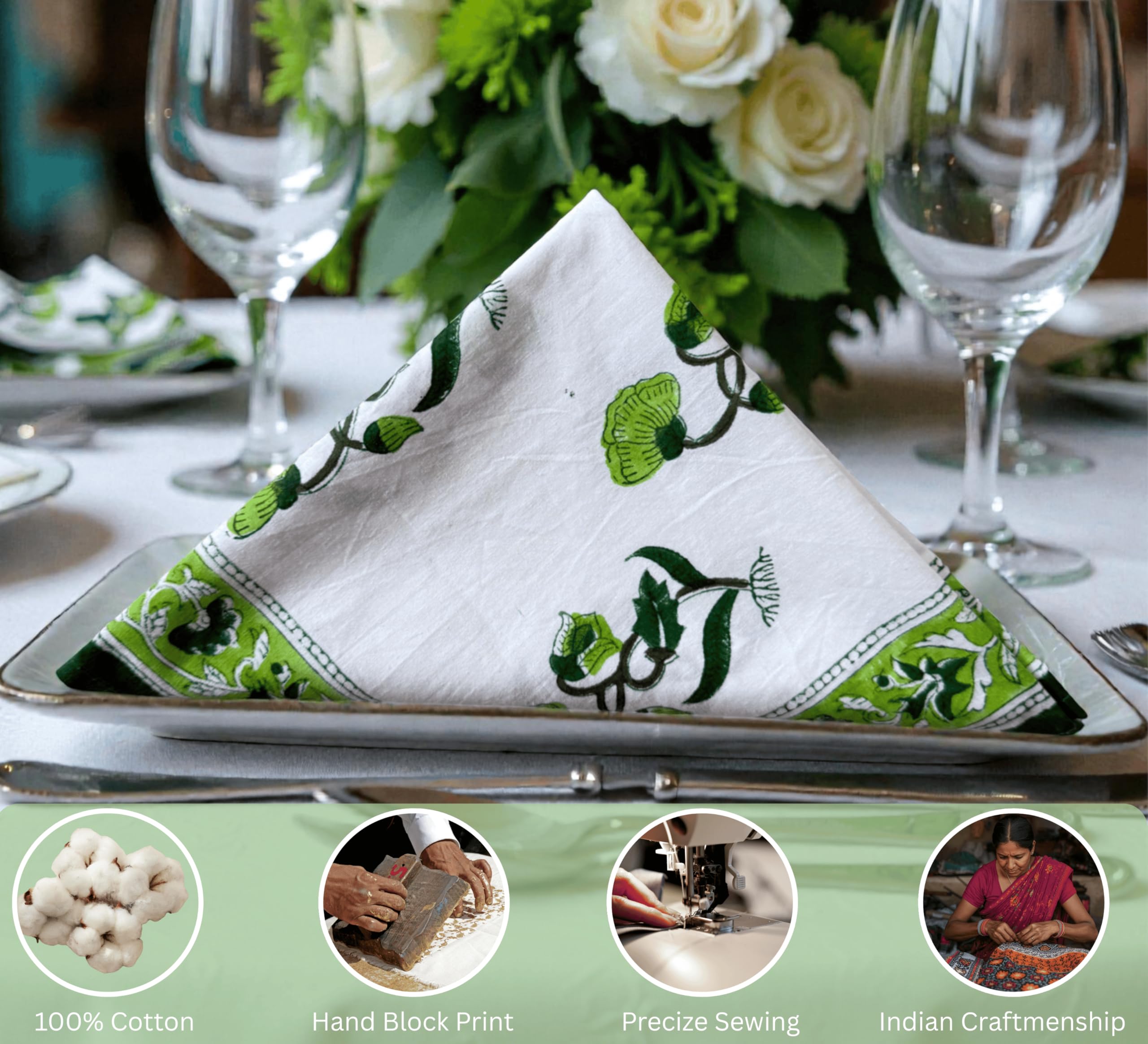 Juego de 6 servilletas de tela de algodón de alta calidad, reutilizables, lavables, perfectas para cenas, bodas y eventos (verde, 50,8 x 50,8 cm)