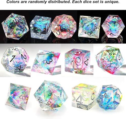 Miniatura 5 de Haxtec Juego de dados de borde afilado para DND con inclusión de Mylar iridiscente, dados de resina Cosmos Galaxy D&D, dados para juegos de rol RPG,