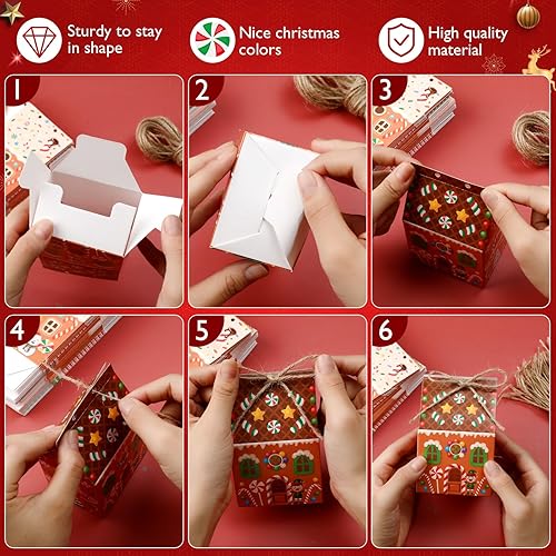Miniatura 7 de Zhanmai 48 cajas de dulces de Navidad, casa de pan de jengibre, mini caja de regalo de fiesta de Navidad, cajas de regalo de Navidad de cartón