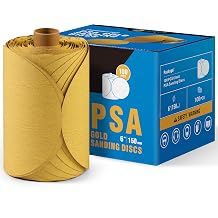 S SATC Premium Gold Sandpaper 6 Inch 100 PCS Sanding Discs 150 Grit Self Adhesive Stickyback Sandpaper Roll Aluminum Oxide PSA Sandpaper Discs for Wood, Metal, and Car Paint