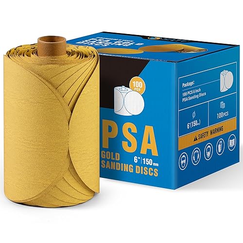 Miniatura 52 de S SATC 100 discos de lija PSA de 6 pulgadas, papel de lija con parte trasera adhesiva de grano 80 para taladro, papel de lija automotriz redondo