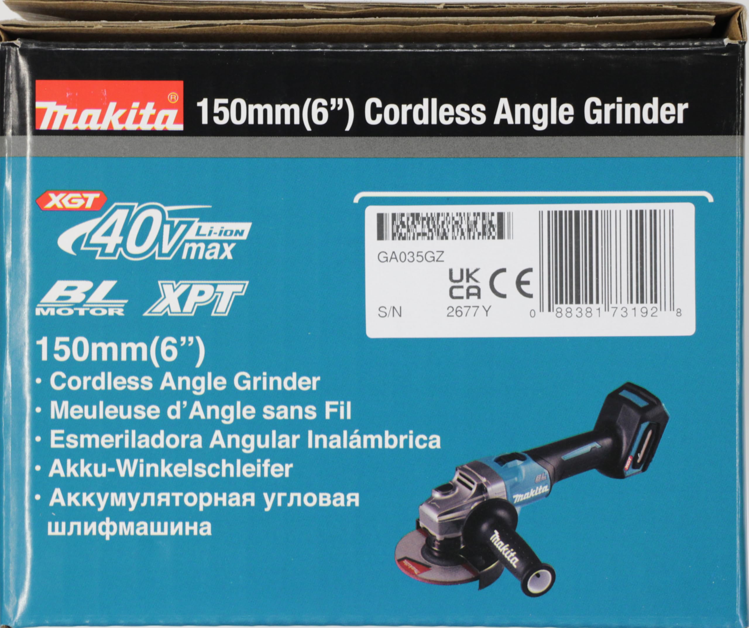 MAKITA AMOLADORA Angular INALÁMBRICA GA035GZ 150mm XGT, Aluminium, Petrolio (senza batteria, senza caricatore)