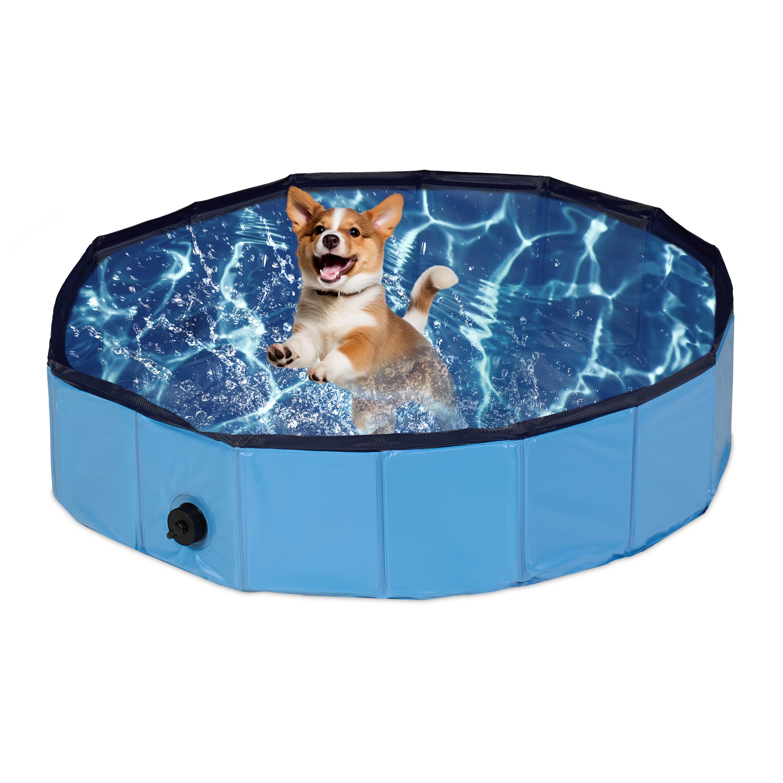 Relaxdays Dog Pool, HxD: 20 x 80 cm, Foldable, with Drain Valve, Puppy Paddling to Cool Off in Summer, PVC & MDF, Blue, 80 x 20 cm