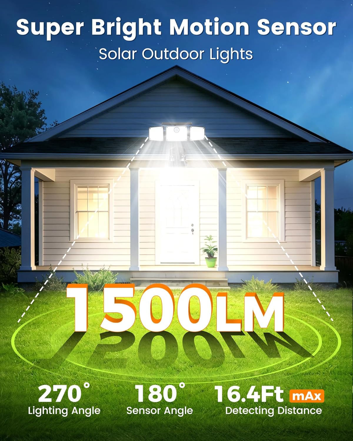 1500LM Clip On Solar Lights Outdoor, Motion Sensor Outdoor Lights with 270° Wide Angle & Remote Contral, 3 Heads IP65 Waterproof Solar Powered Flood Light for Fence, Patio, Backyard, Garden 2 Pack
