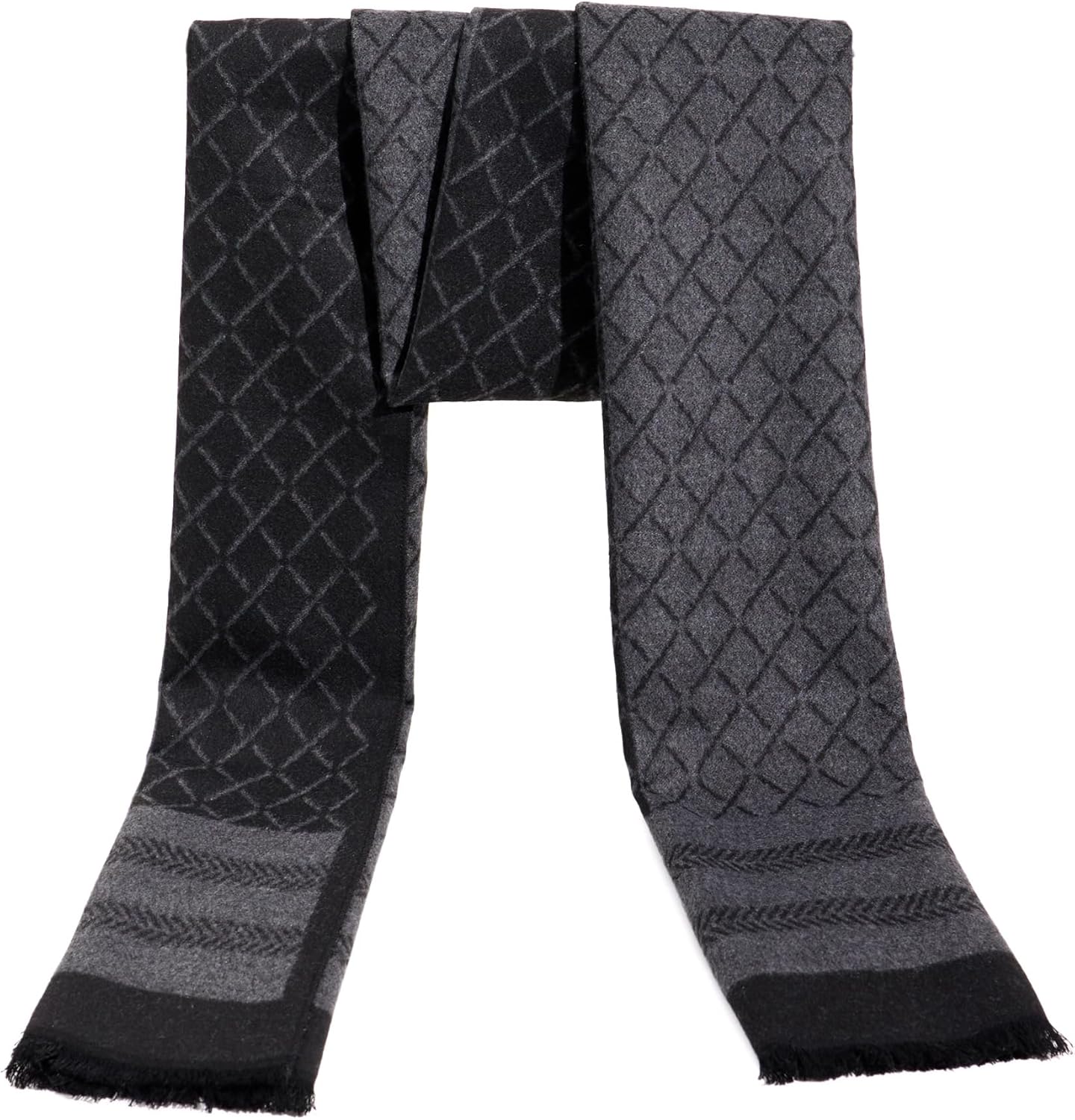 Men's Winter Warm Scarf Premium Cashmere Feel, Luxuriously Soft Long Plaid Pattern - Image 3