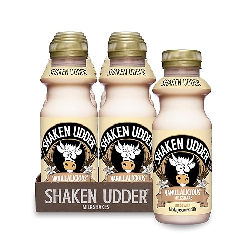 Shaken Udder Vanilla Milkshake,8 x 330ml,Made with Madagascan Vanilla,High in Calcium & Protein,Less Than 5% Added Sugar,Vegetarian & Gluten-Free - Vanilla