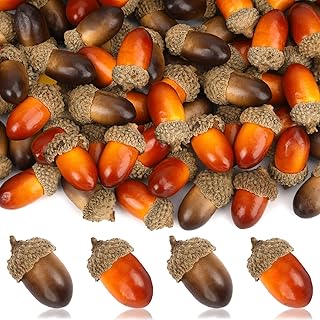 JULBEAR 80 Pack Artificial Acorns, Natural Fake with Acorn Cap for DIY Crafting Autumn Thanksgiving Festival Decoration Christmas Tree DIY Home Table Decor(2 Colors)