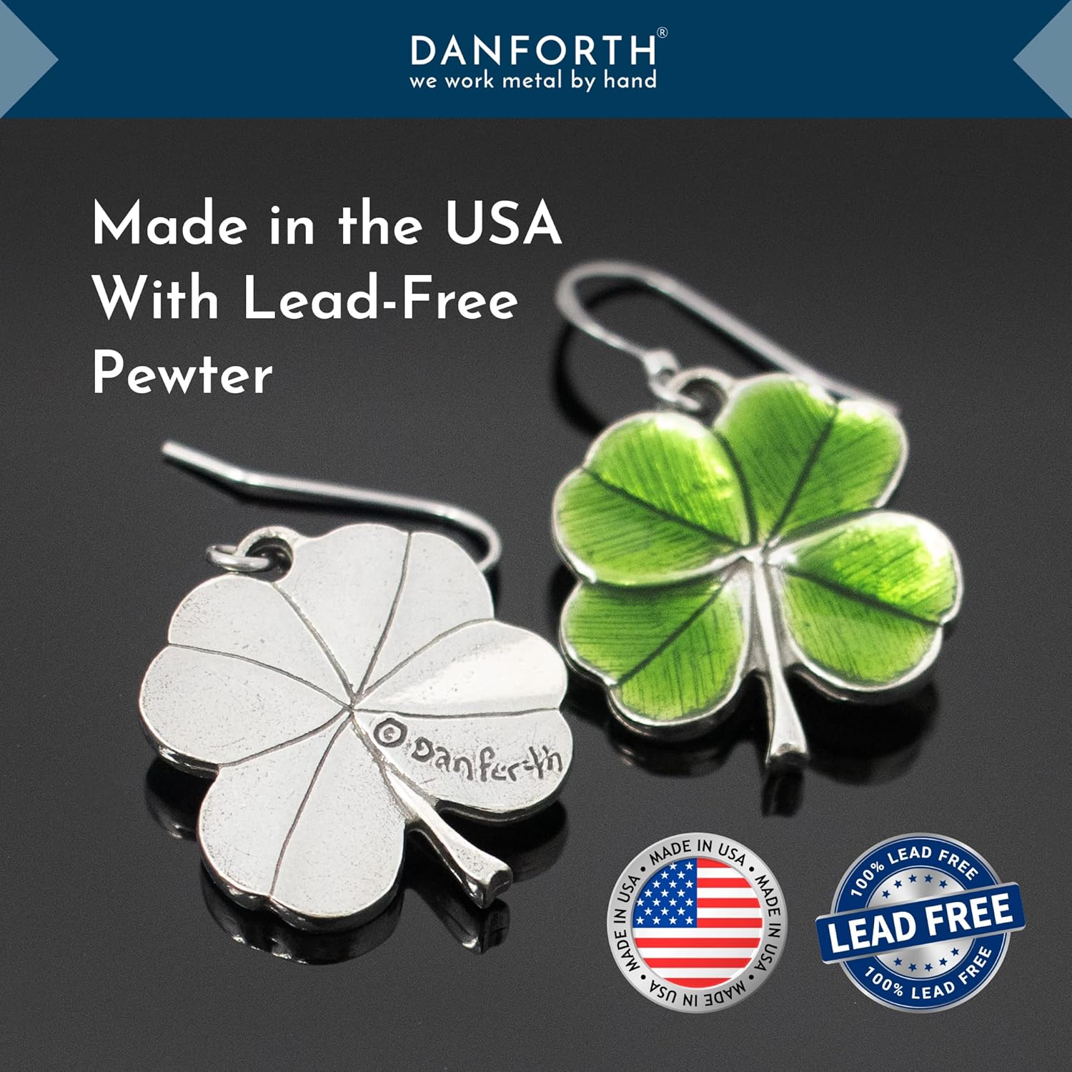 DANFORTH Four Leaf Clover Earrings | Handcrafted Pewter Shamrock Dangle Earrings, St. Patrick’s Day Accessories for Women, 3/4" Made in USA - Image 6