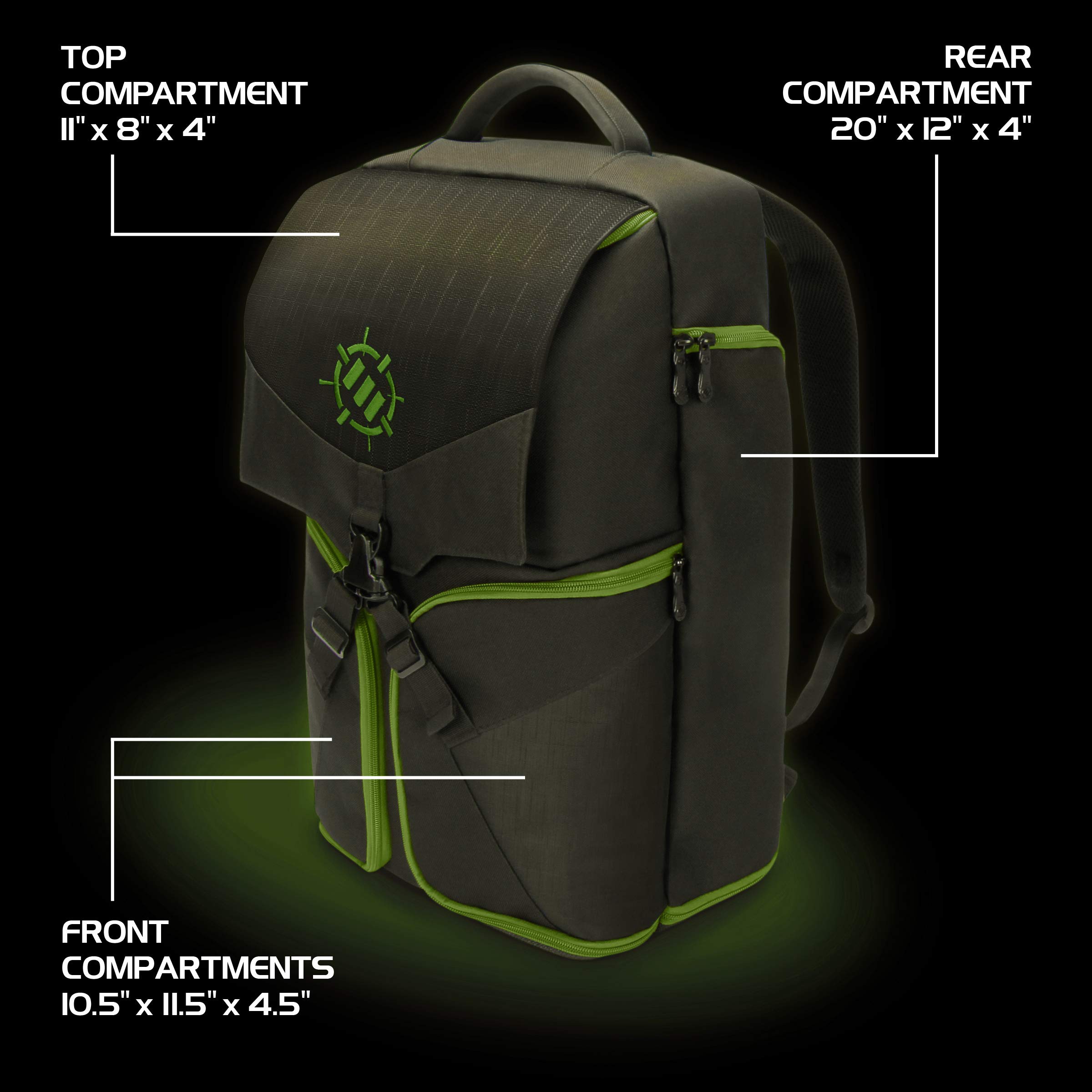 ENHANCE Sac à Dos Gaming pour Ordinateur Portable - Compatible avec Xbox 360 et Xbox One et Ordinateurs - Stockage de matériel d'Arsenal pour Contrôleurs, Casques d'écoute, Jeux, Souris - Verte