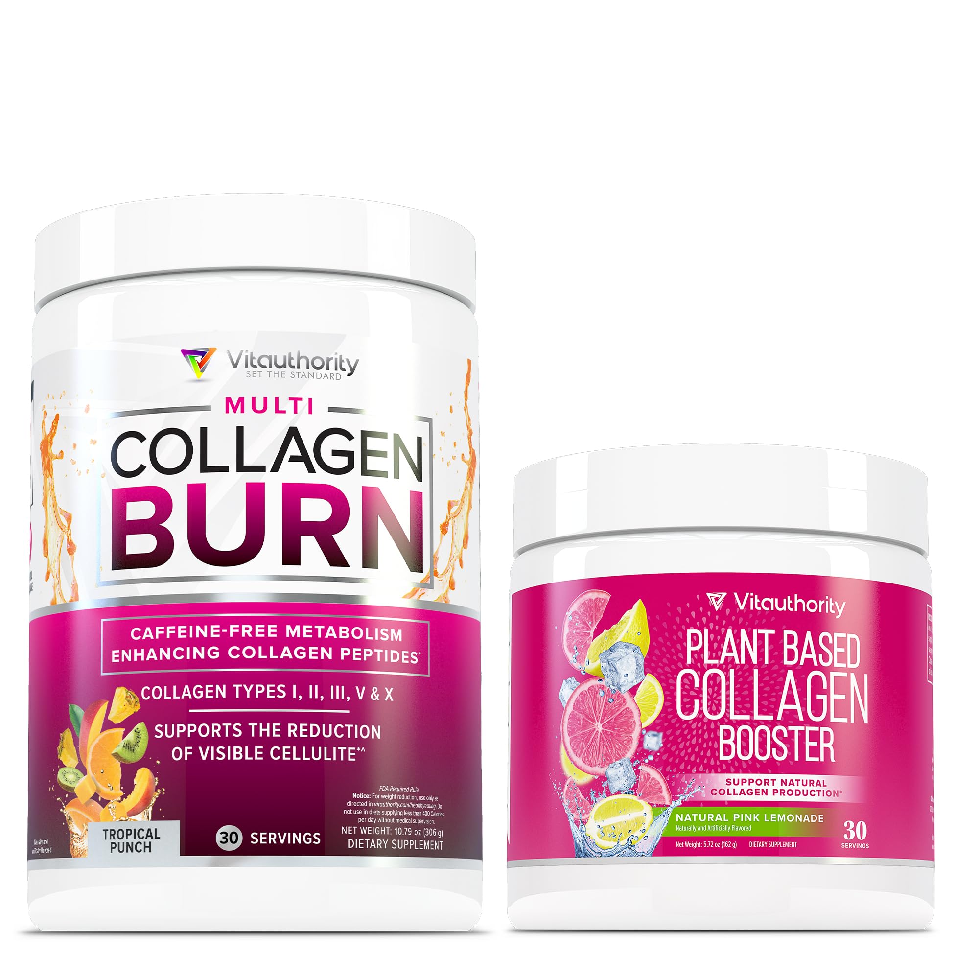 Vitauthority Multi Collagen Burn: Hydrolyzed Protein Peptides with Hyaluronic Acid and Vegan Collagen Powder for Women - Plant Based Collagen Supplement for Women